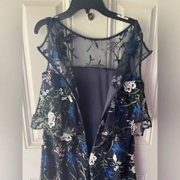 JS Collections Amira Floral Lace Overlay Ruffle Trim Maxi Dress Womens Size 2 - Picture 7 of 10